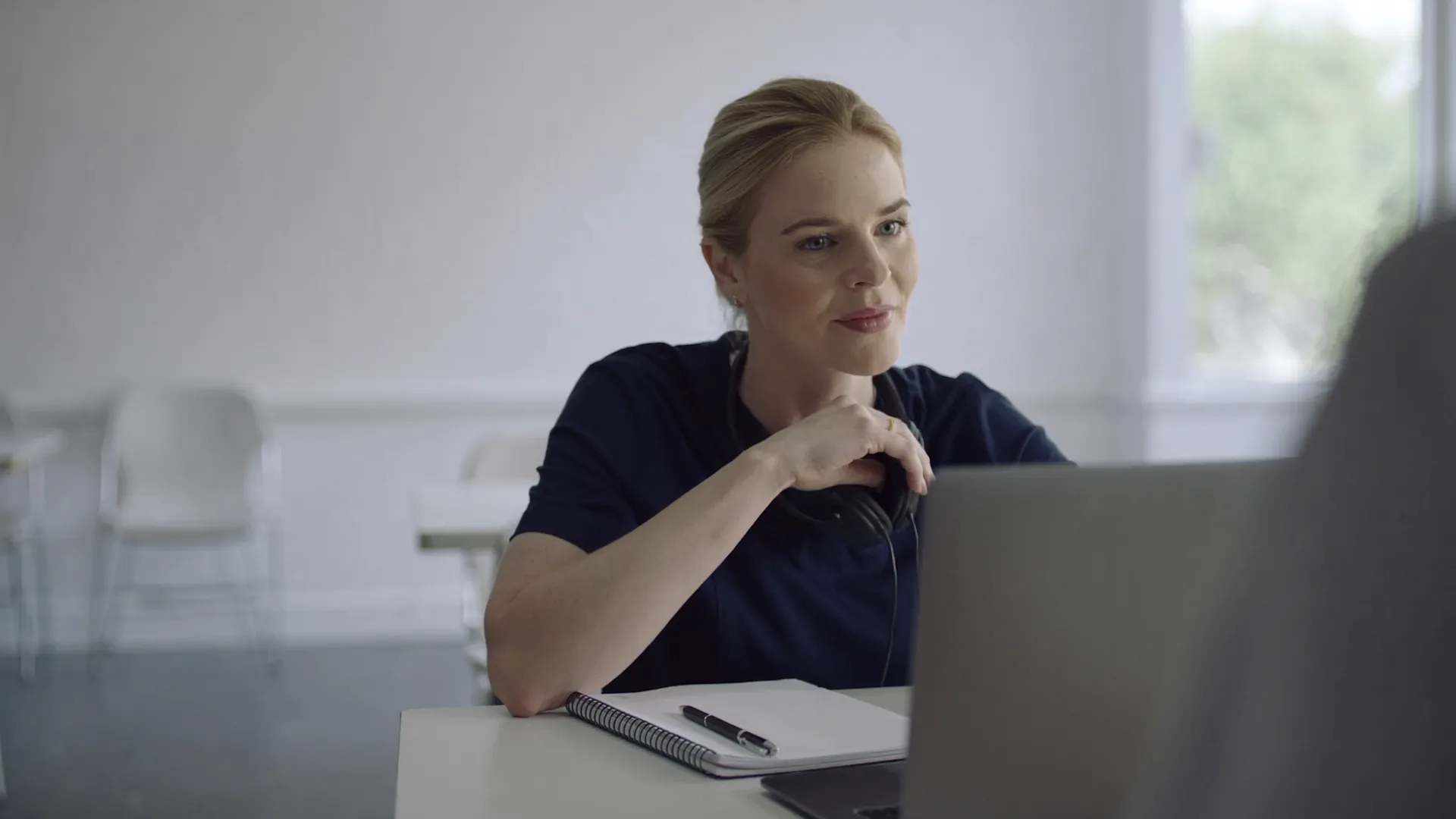 A clinician taking an online course