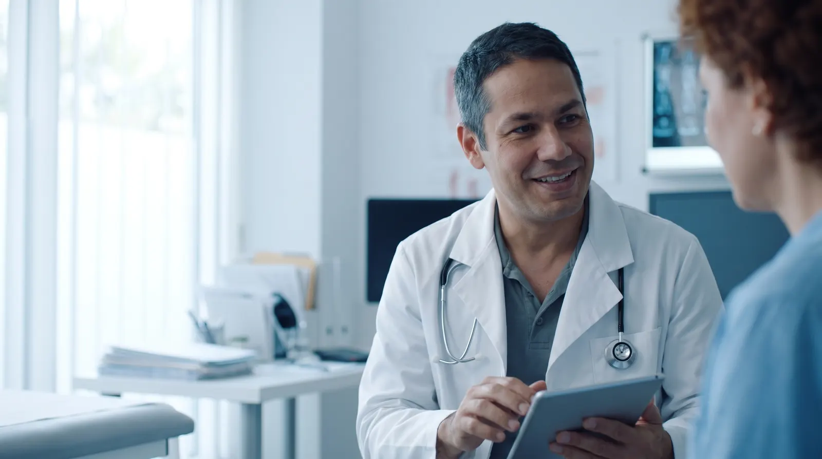 A medical director reviewing a plan with a patient